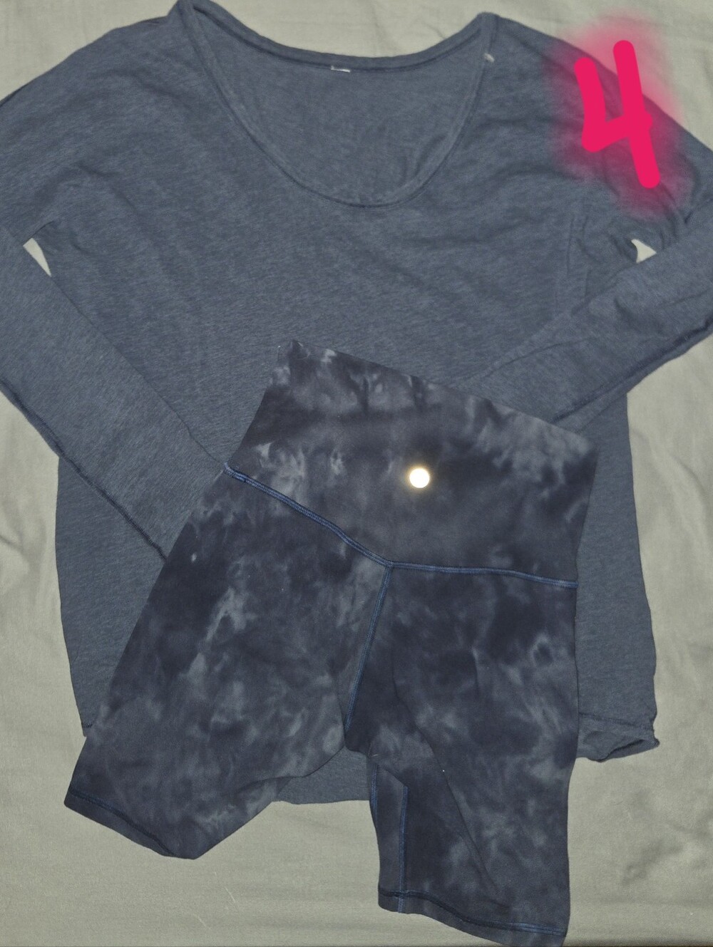 Lululemon Blue Tie-Dye High-Waist Biker Shorts + Long Sleeve Top Size 4
